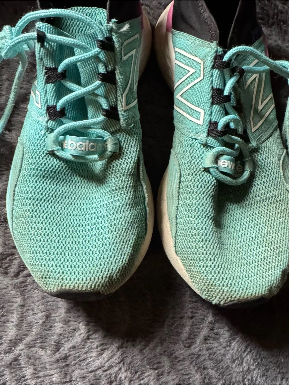 New Balance kids Mint Green Athletic Running Shoes with Black Heel